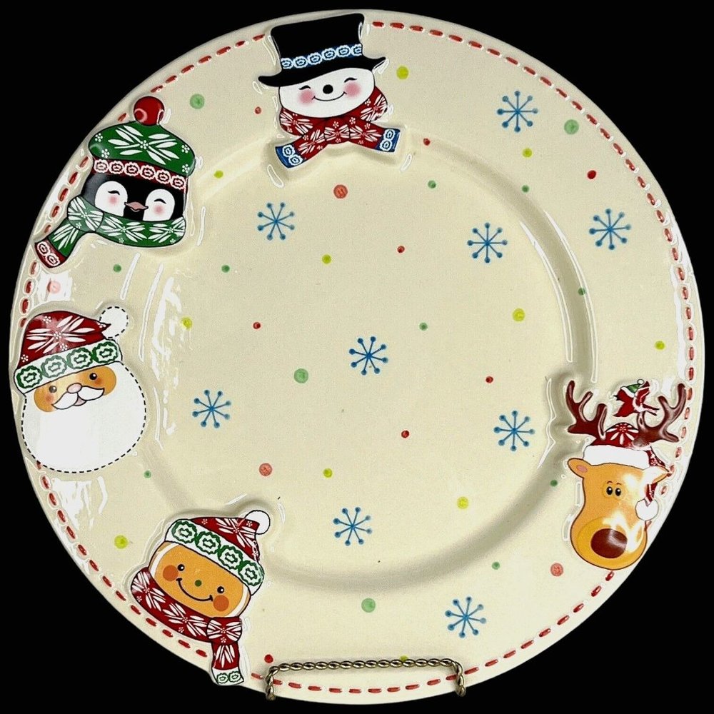 Temptations Winter Whimsy Platter Cake Plate Serving Round Ceramic Christmas 13”